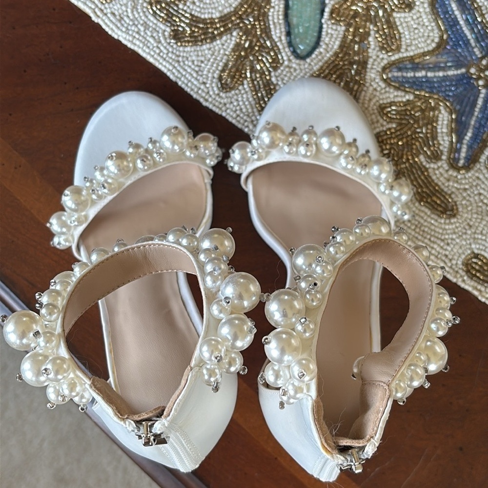 Brand New Faux Pearl Open Toe Ankle Strap Back Zip Stiletto Heel Sandals Wedding - Picture 11 of 16